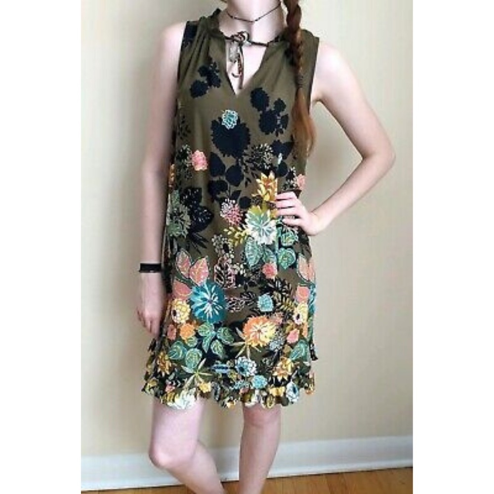 ANN TAYLOR LOFT Dress Olive Green FLORAL